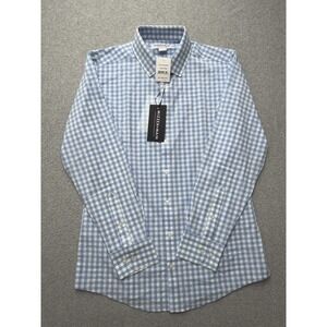 Mizzen+Main Leeward Dress Shirt Mens Medium Blue Gingham Trim Fit Stretch Tech
